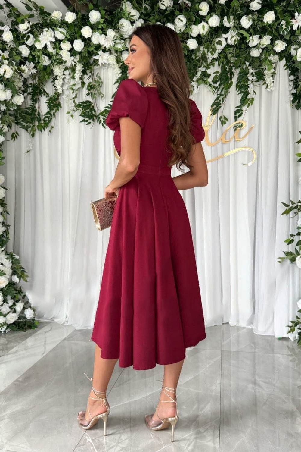Surplice Puff Sleeve Midi Dress - MARIGOLD