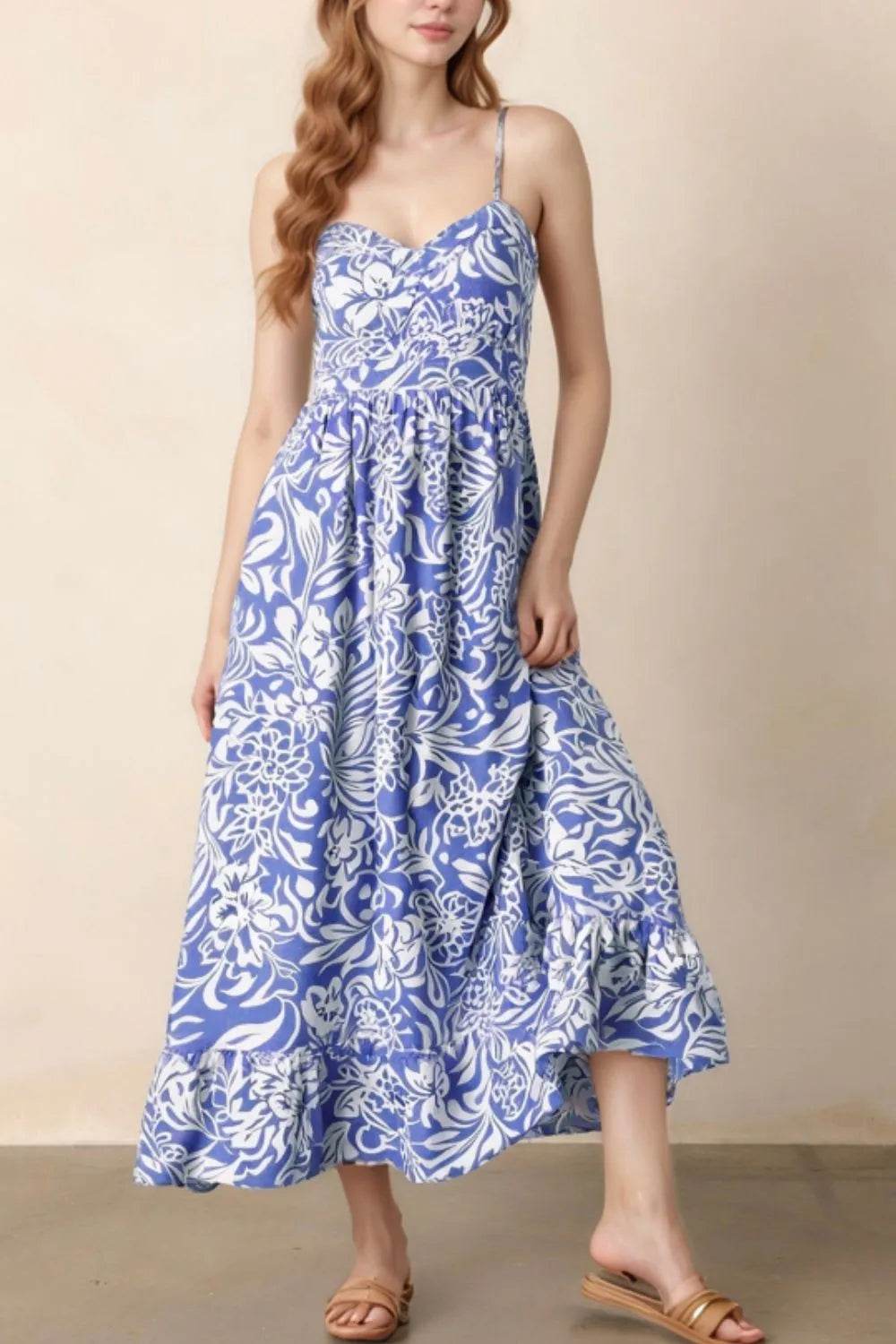 Floral Print Cami Midi Dress - MARIGOLD