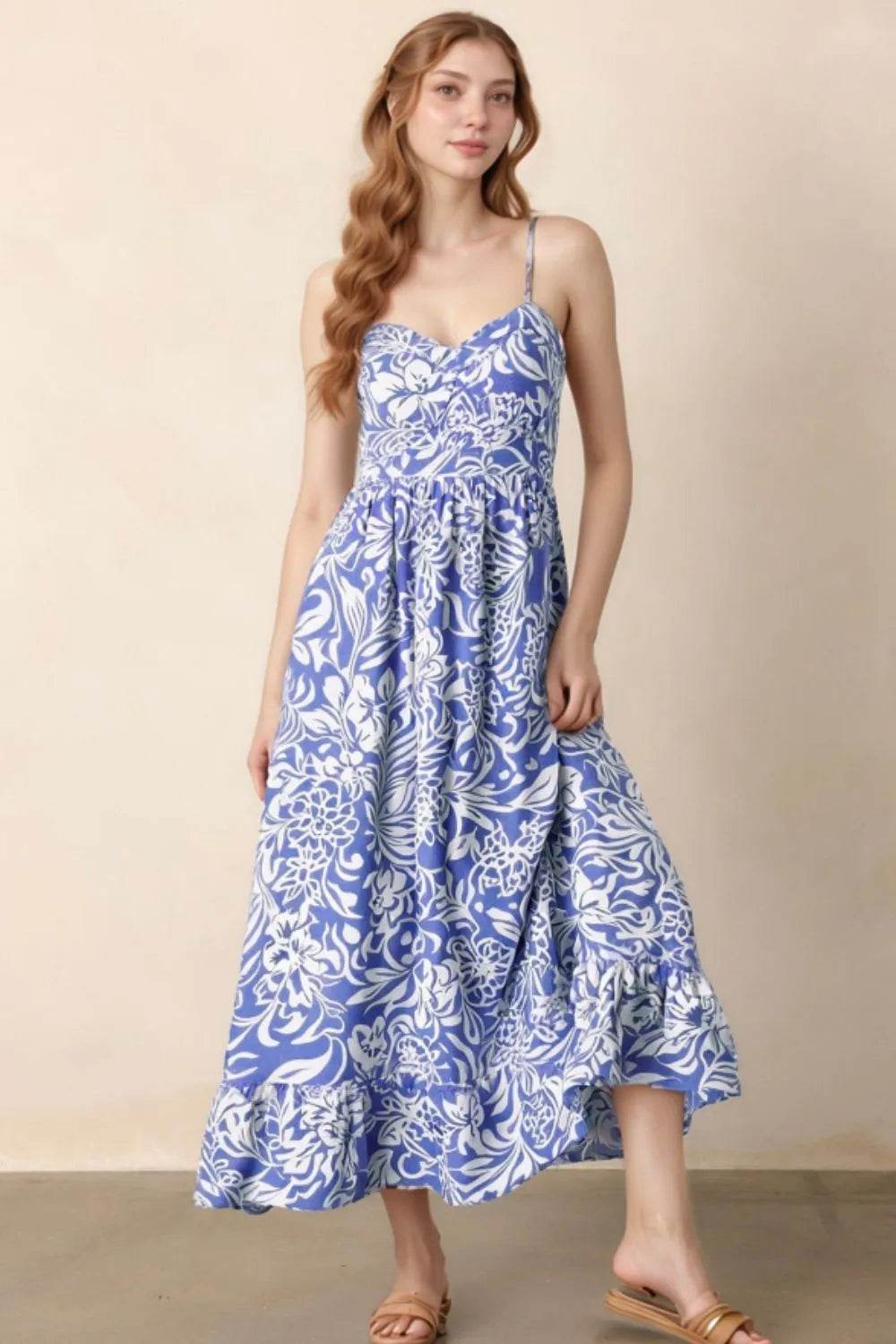 Floral Print Cami Midi Dress - MARIGOLD