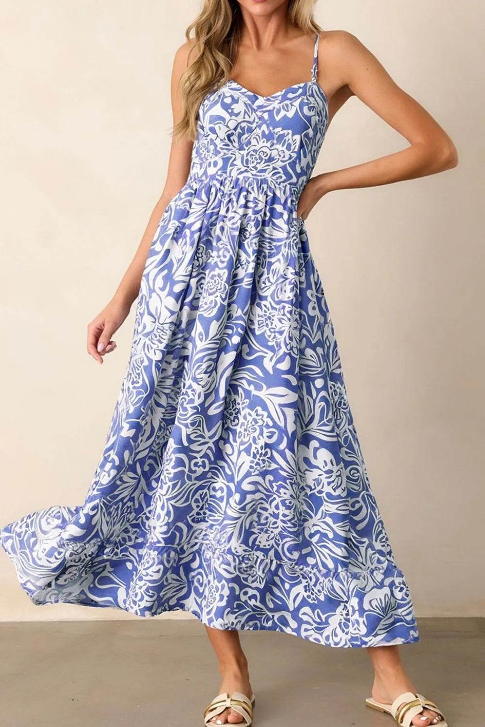 Floral Print Cami Midi Dress - MARIGOLD