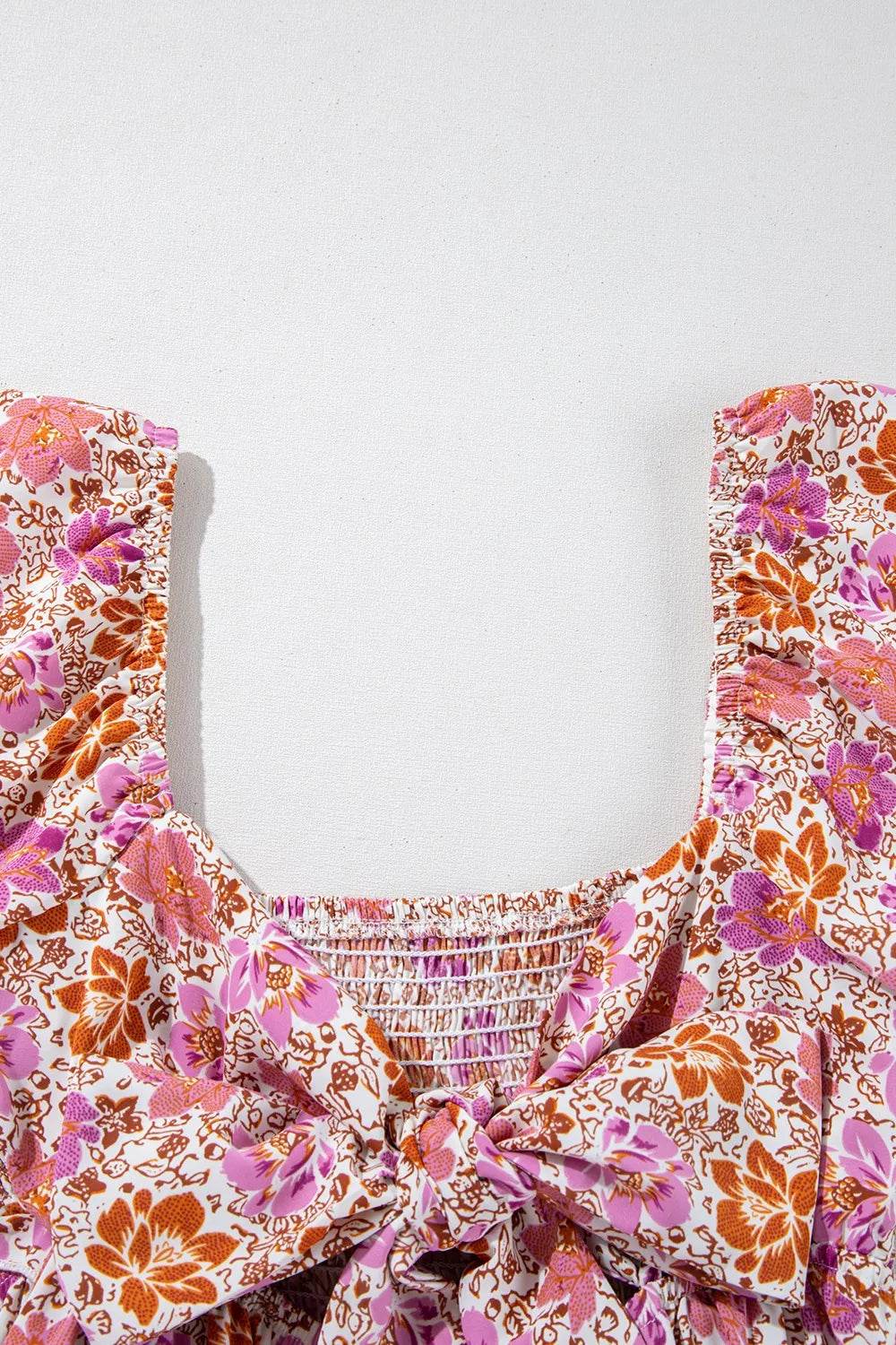 Pink Floral Boho Midi Dress with Back Bow Detail - MARIGOLD