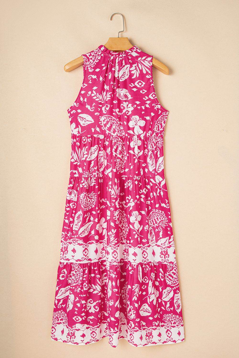 Floral Sleeveless Tasseled Tie Neck Tiered Midi Dress - MARIGOLD