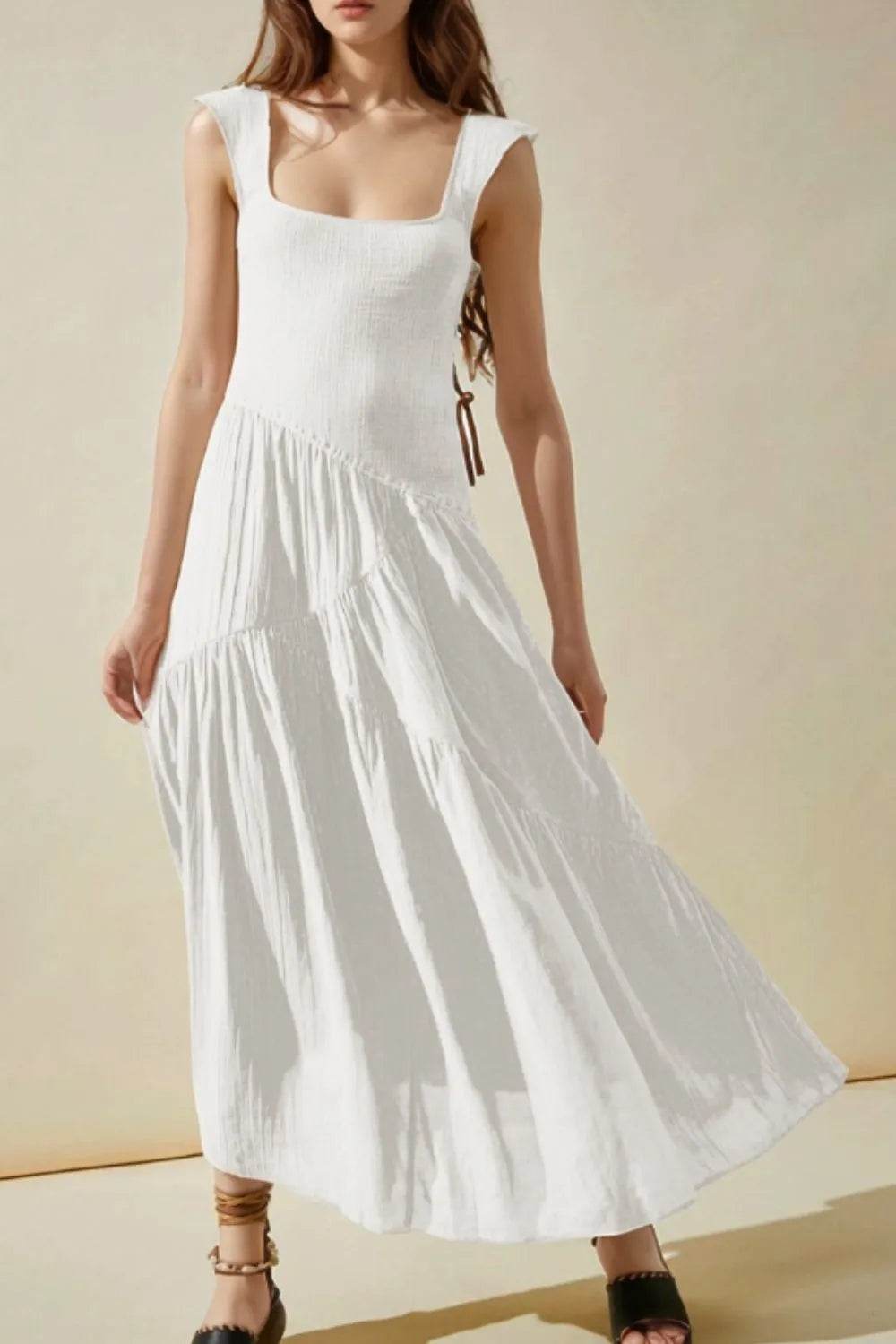 Square Neck Cutout Back Midi Dress - MARIGOLD