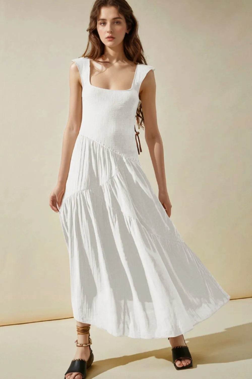 Square Neck Cutout Back Midi Dress - MARIGOLD