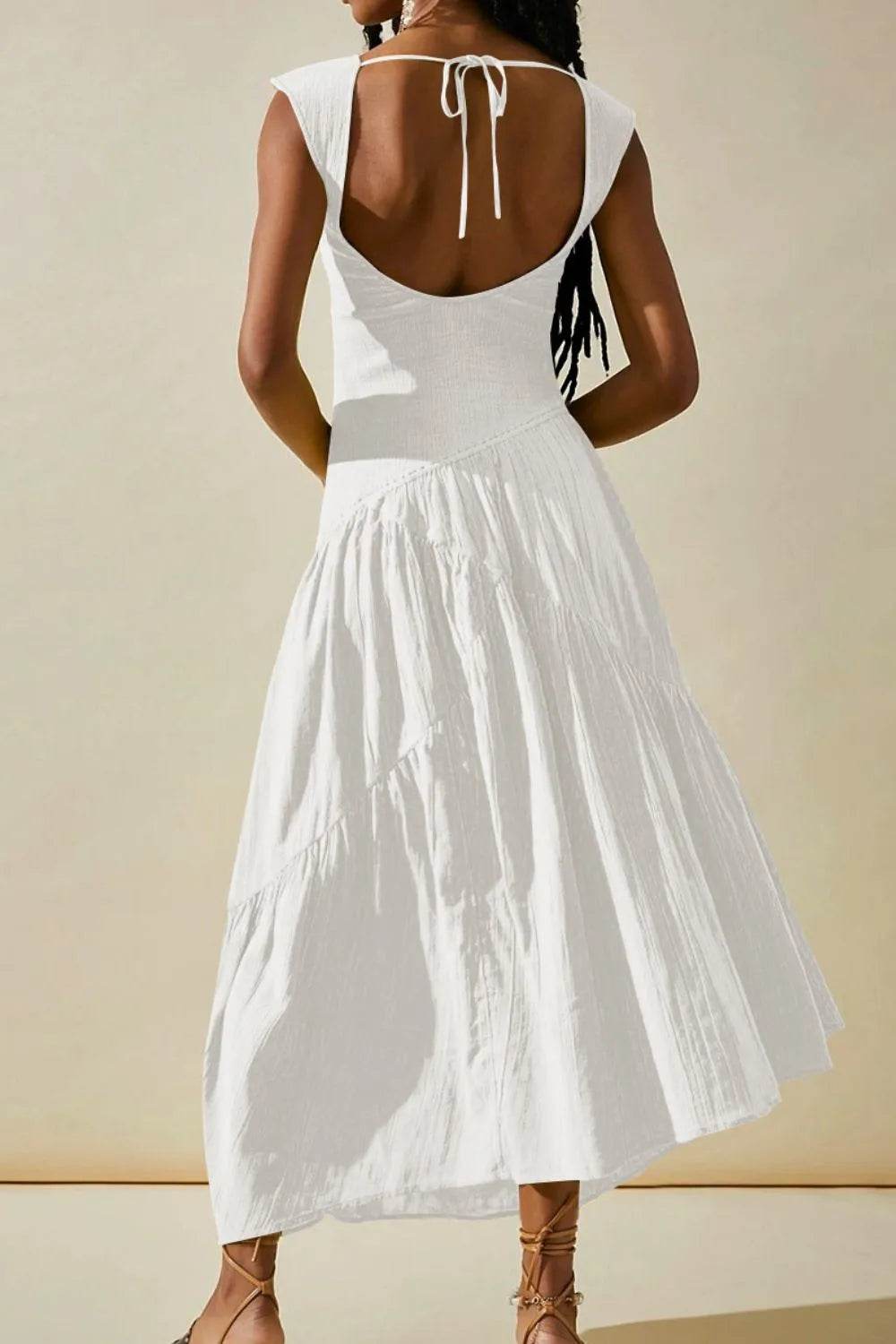 Square Neck Cutout Back Midi Dress - MARIGOLD