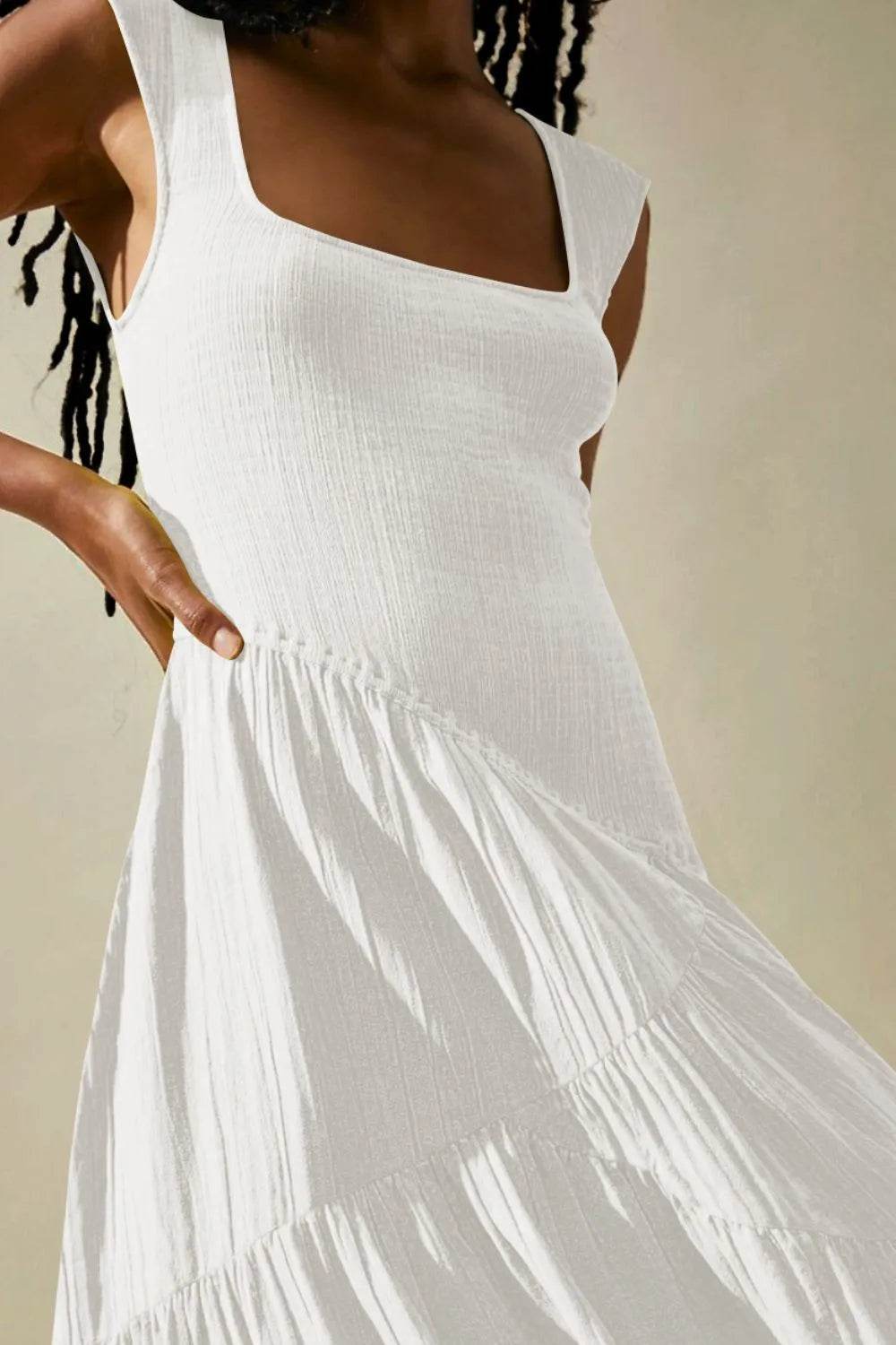 Square Neck Cutout Back Midi Dress - MARIGOLD