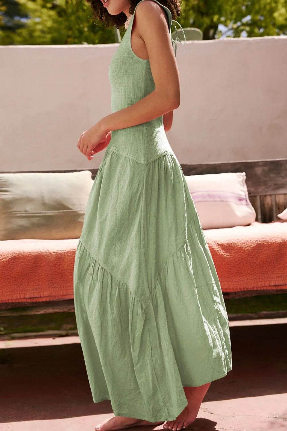 Square Neck Cutout Back Midi Dress - MARIGOLD