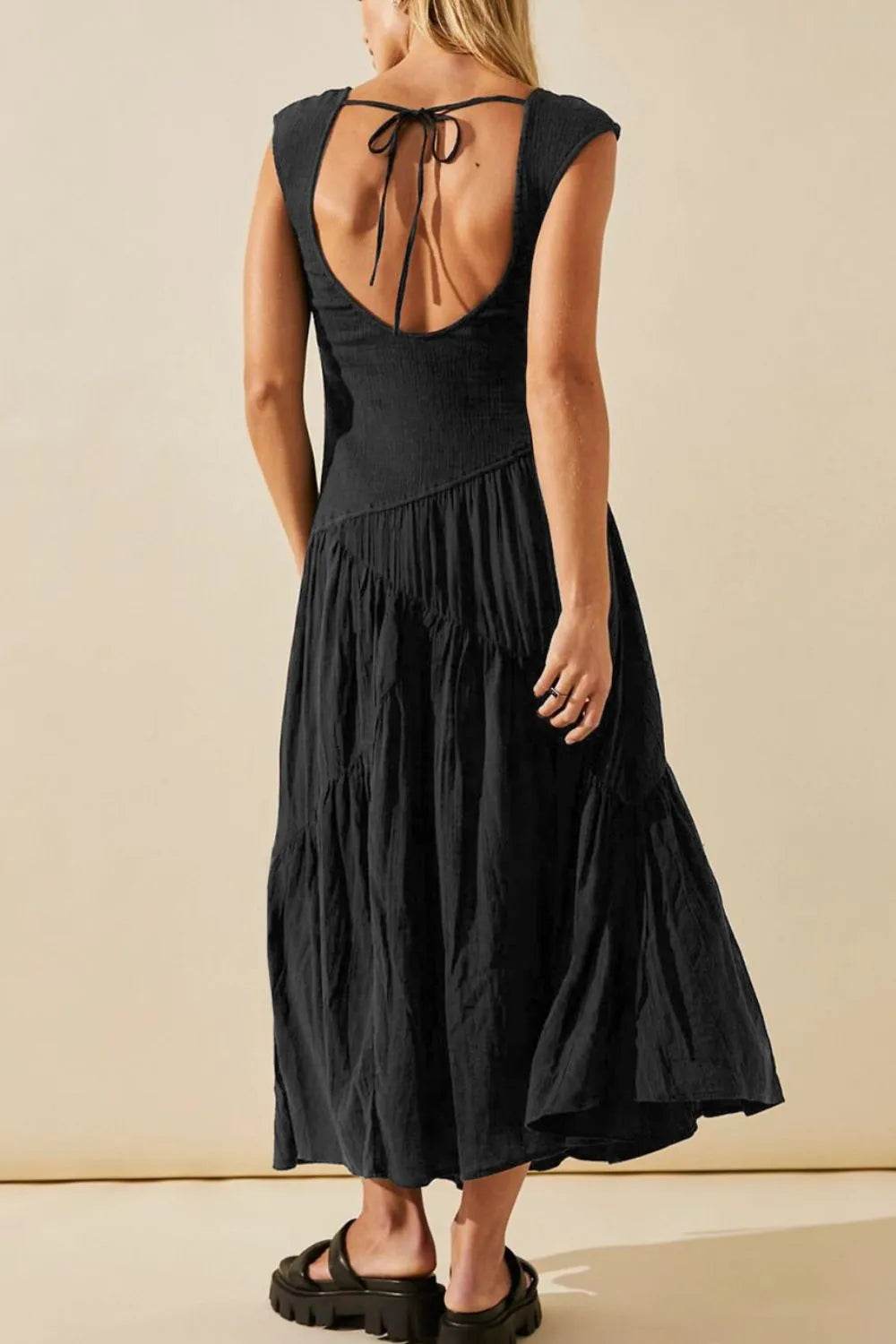 Square Neck Cutout Back Midi Dress - MARIGOLD