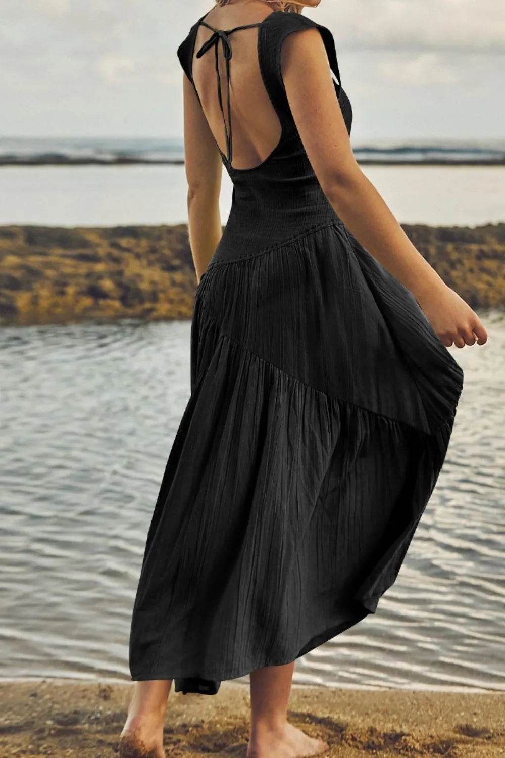 Square Neck Cutout Back Midi Dress - MARIGOLD