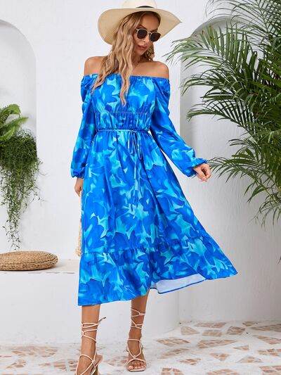 Printed Long Sleeve Midi Dress - MARIGOLD