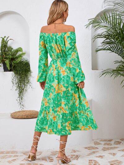Printed Long Sleeve Midi Dress - MARIGOLD
