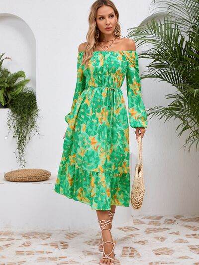 Printed Long Sleeve Midi Dress - MARIGOLD
