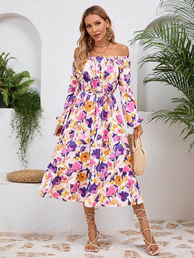 Printed Long Sleeve Midi Dress - MARIGOLD