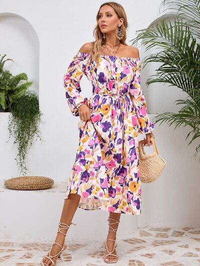 Printed Long Sleeve Midi Dress - MARIGOLD
