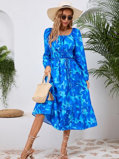 Printed Long Sleeve Midi Dress - MARIGOLD