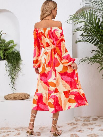 Printed Long Sleeve Midi Dress - MARIGOLD