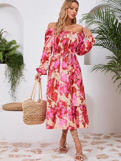 Printed Long Sleeve Midi Dress - MARIGOLD