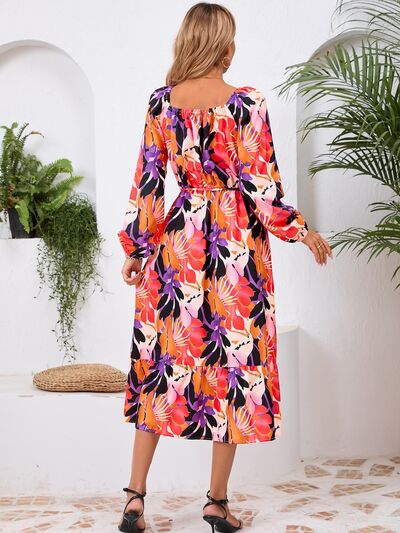 Printed Long Sleeve Midi Dress - MARIGOLD