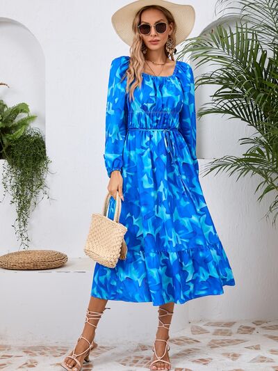 Printed Long Sleeve Midi Dress - MARIGOLD