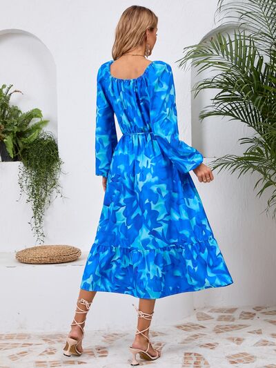 Printed Long Sleeve Midi Dress - MARIGOLD