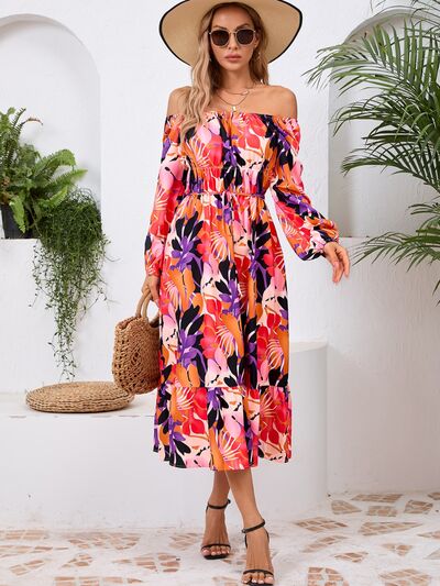 Printed Long Sleeve Midi Dress - MARIGOLD
