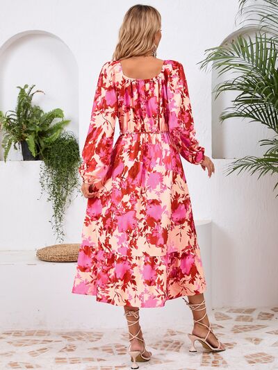 Printed Long Sleeve Midi Dress - MARIGOLD