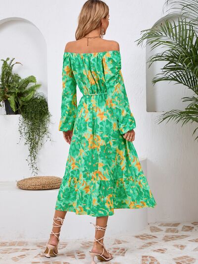 Printed Long Sleeve Midi Dress - MARIGOLD