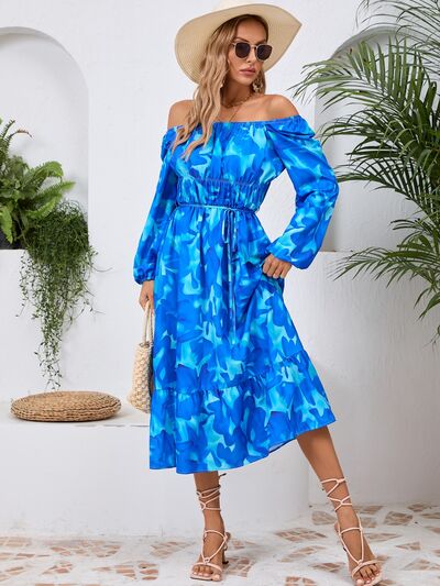 Printed Long Sleeve Midi Dress - MARIGOLD