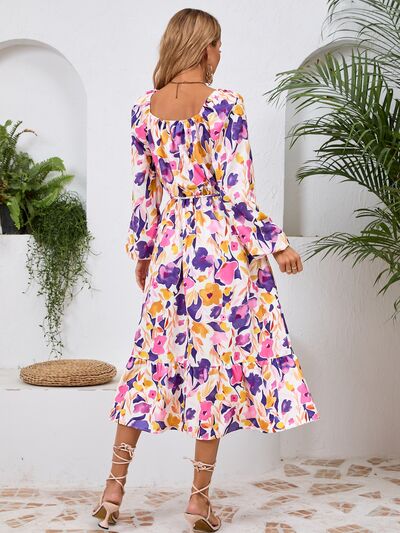 Printed Long Sleeve Midi Dress - MARIGOLD