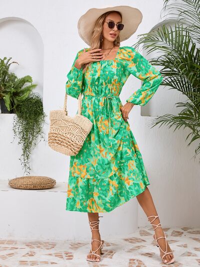 Printed Long Sleeve Midi Dress - MARIGOLD