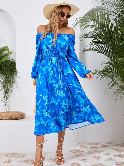 Printed Long Sleeve Midi Dress - MARIGOLD