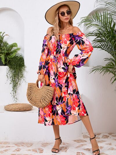 Printed Long Sleeve Midi Dress - MARIGOLD