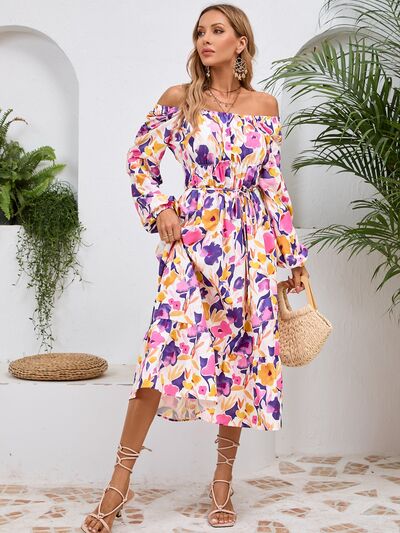Printed Long Sleeve Midi Dress - MARIGOLD