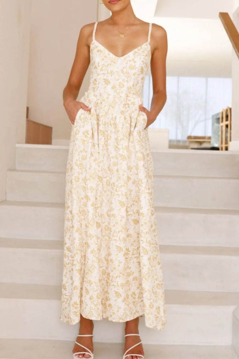 Bow Back V-Neck Cami Midi Dress - MARIGOLD