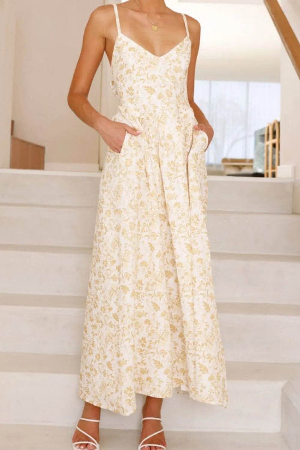 Bow Back V-Neck Cami Midi Dress - MARIGOLD