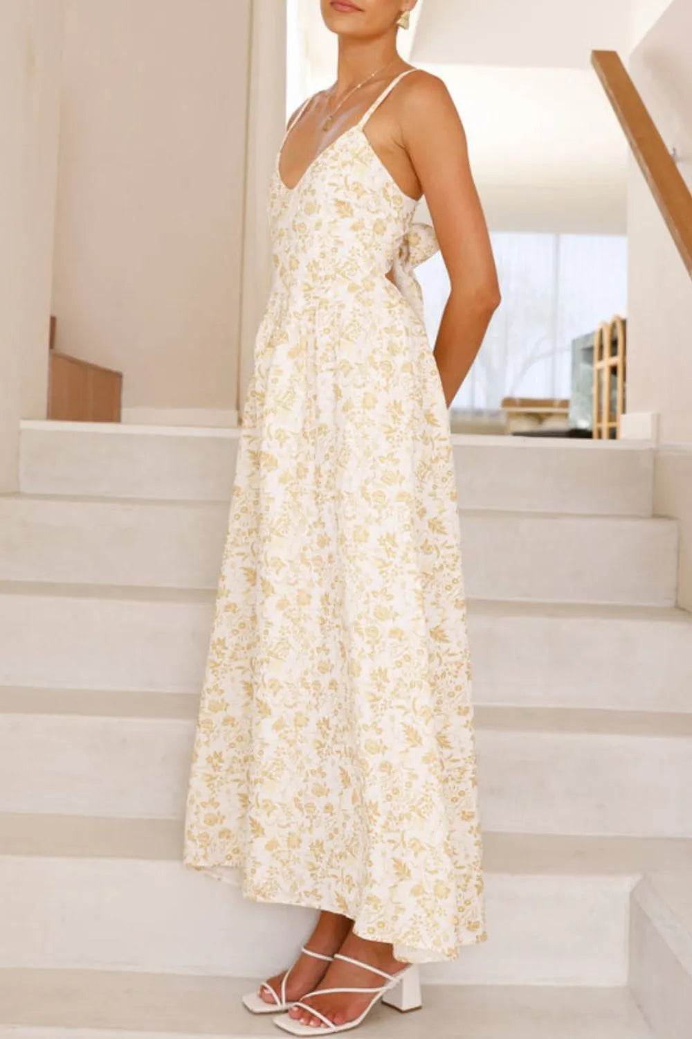 Bow Back V-Neck Cami Midi Dress - MARIGOLD