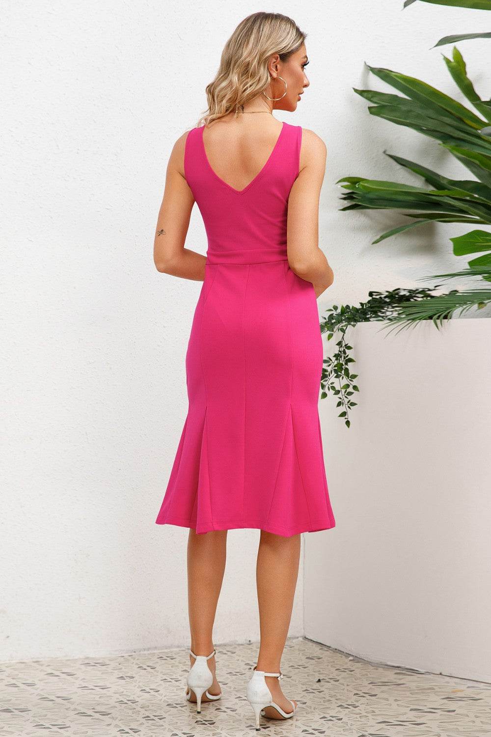 Halter Neck Fishtail Midi Dress - MARIGOLD