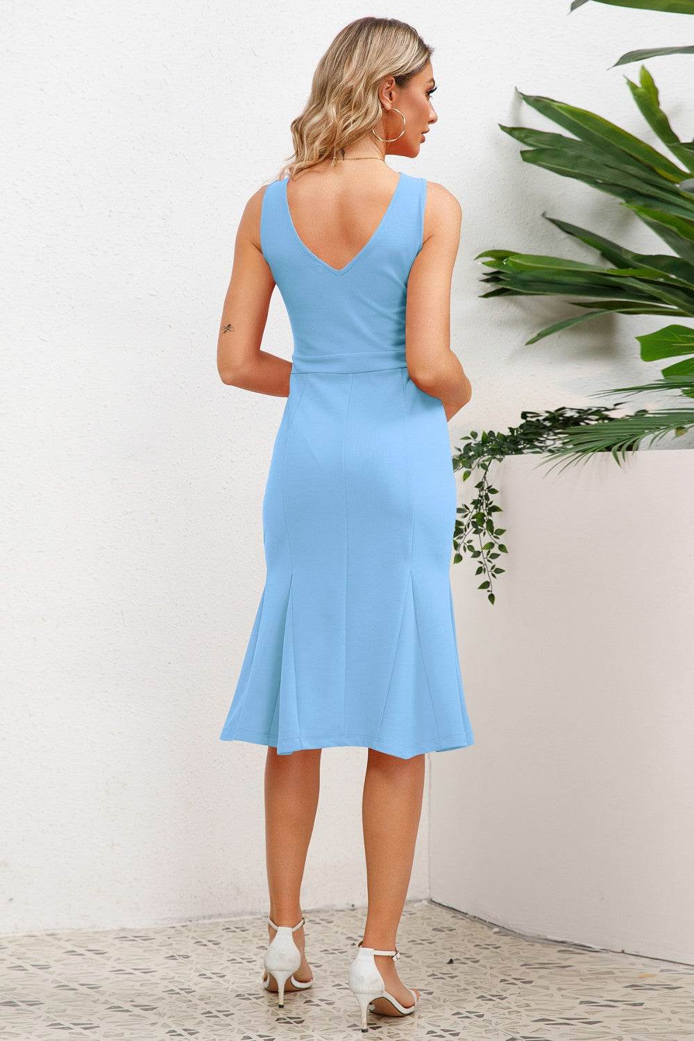 Halter Neck Fishtail Midi Dress - MARIGOLD