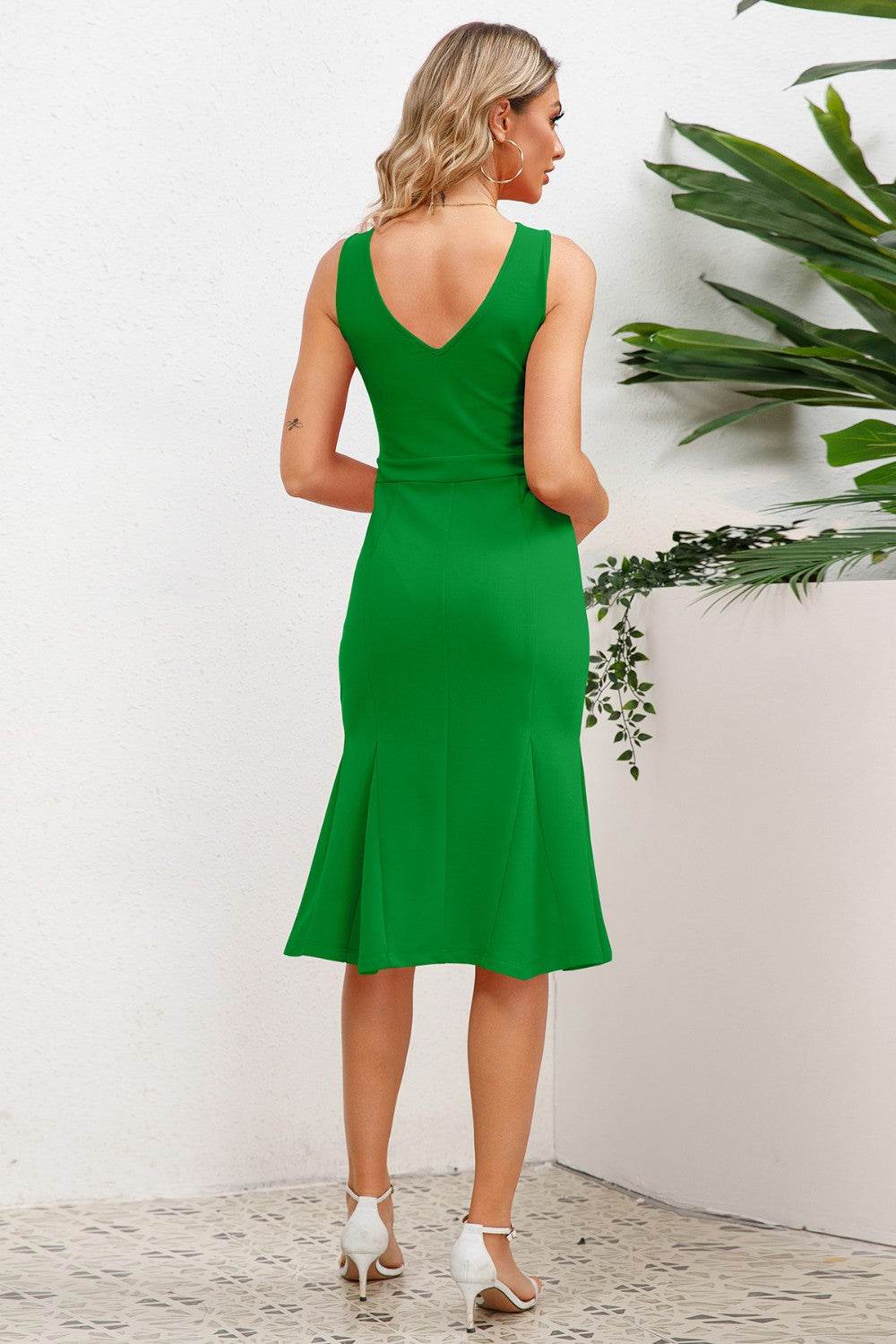 Halter Neck Fishtail Midi Dress - MARIGOLD