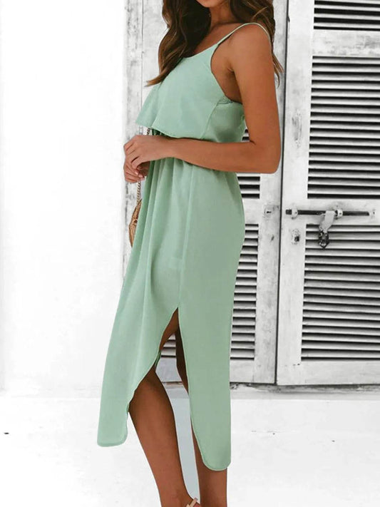 Light Green Tie Waist Midi Dress - MARIGOLD