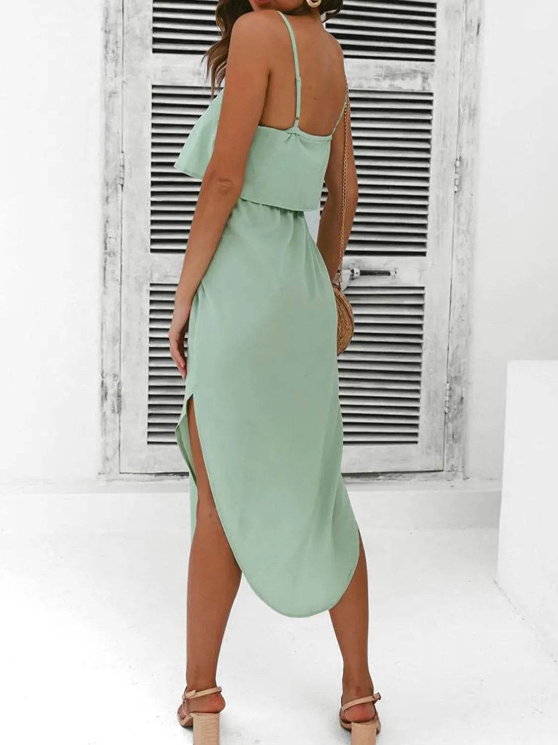 Light Green Tie Waist Midi Dress - MARIGOLD