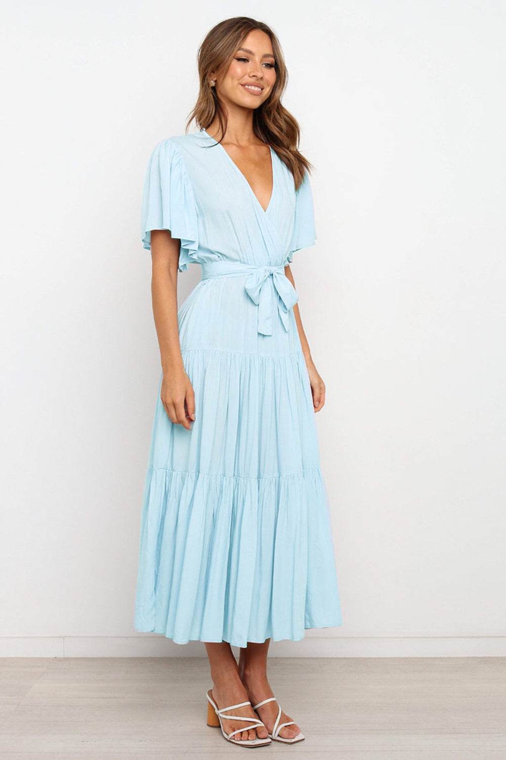 Angel Sleeve Tied Waist Midi Dress - MARIGOLD