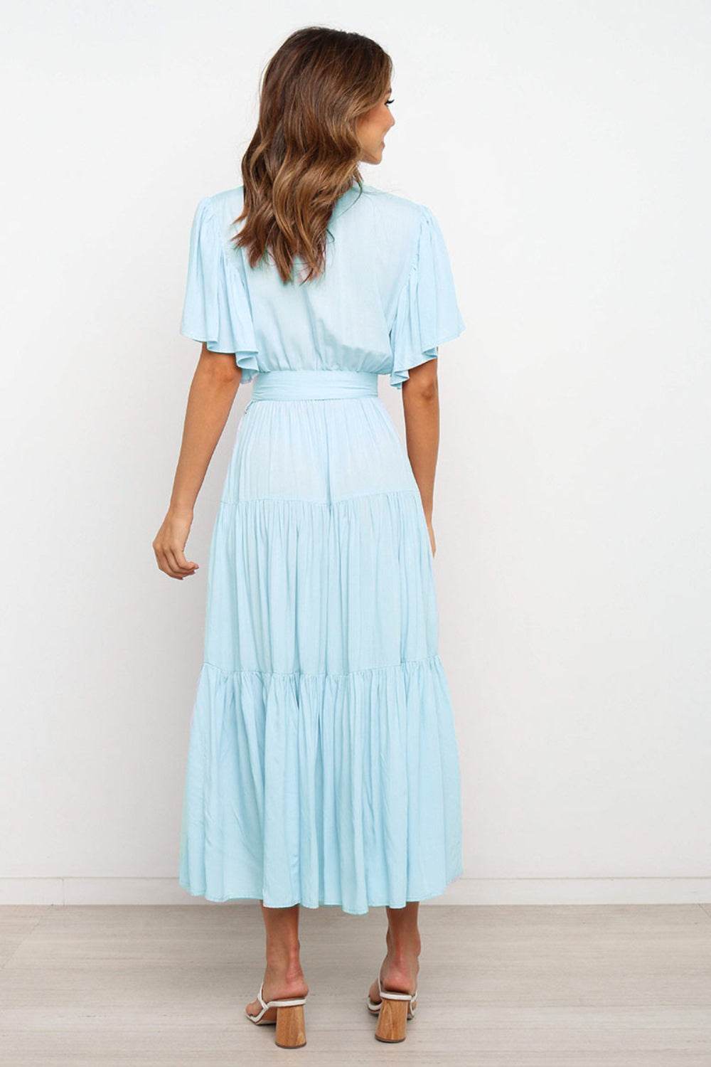 Angel Sleeve Tied Waist Midi Dress - MARIGOLD