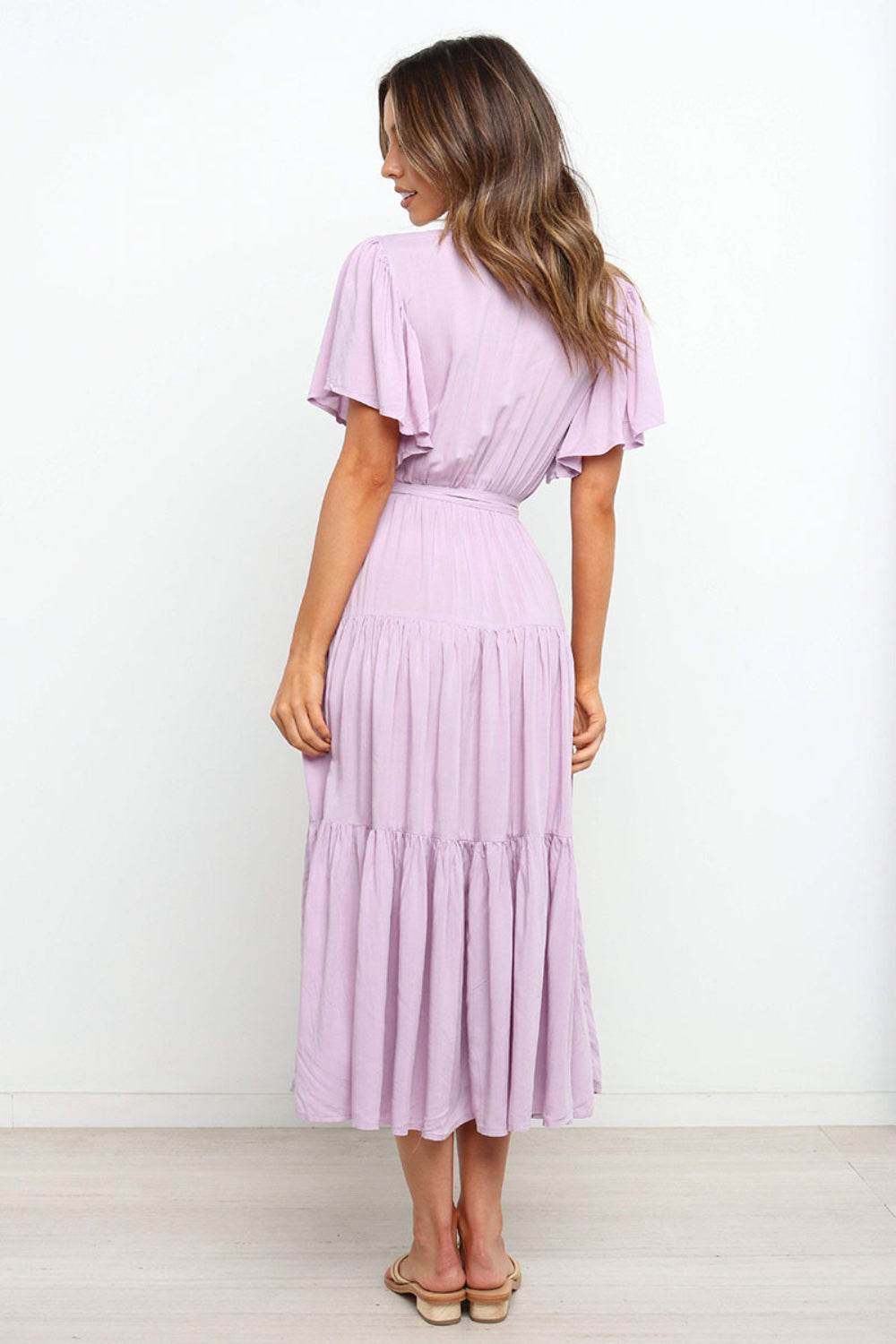 Angel Sleeve Tied Waist Midi Dress - MARIGOLD