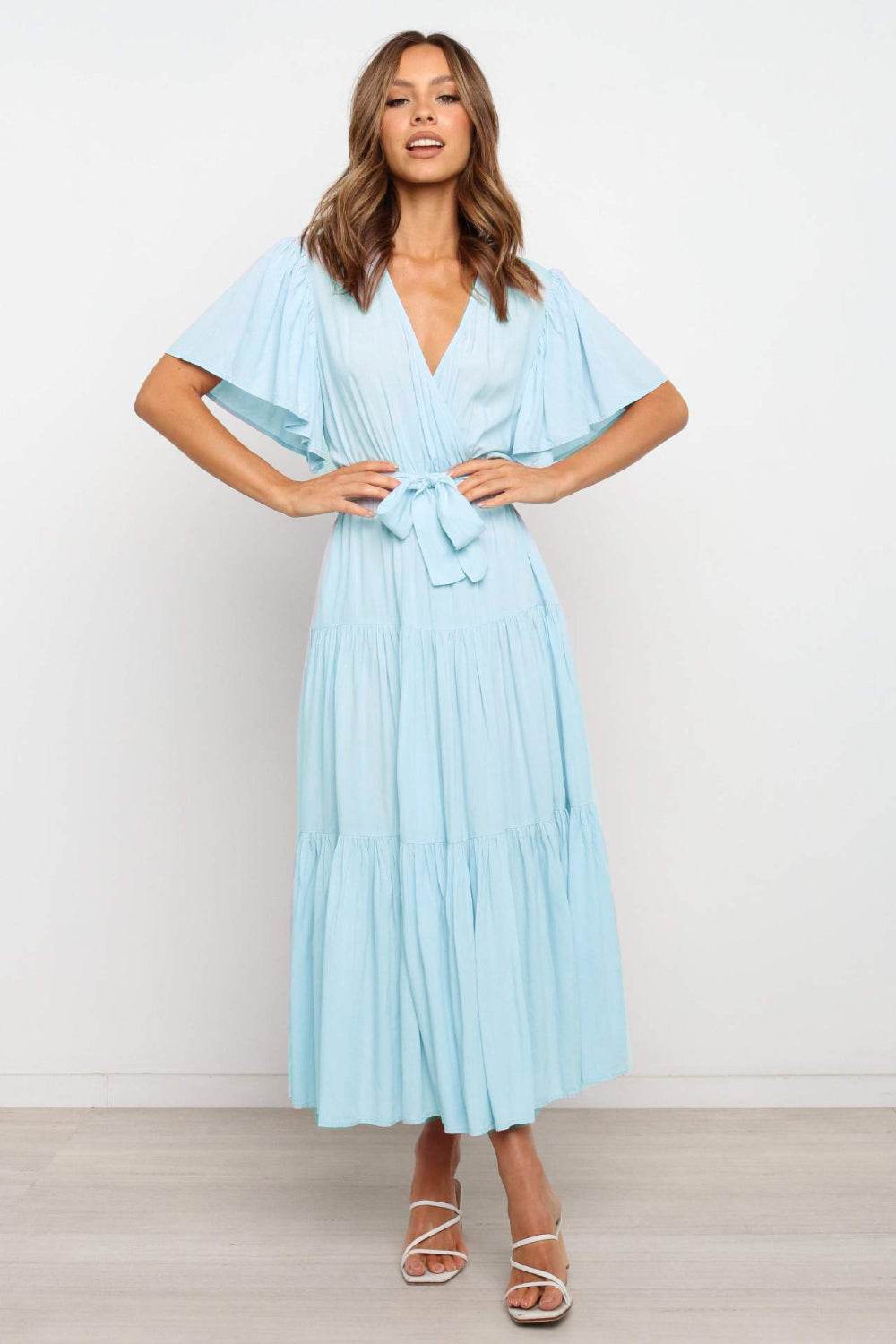 Angel Sleeve Tied Waist Midi Dress - MARIGOLD