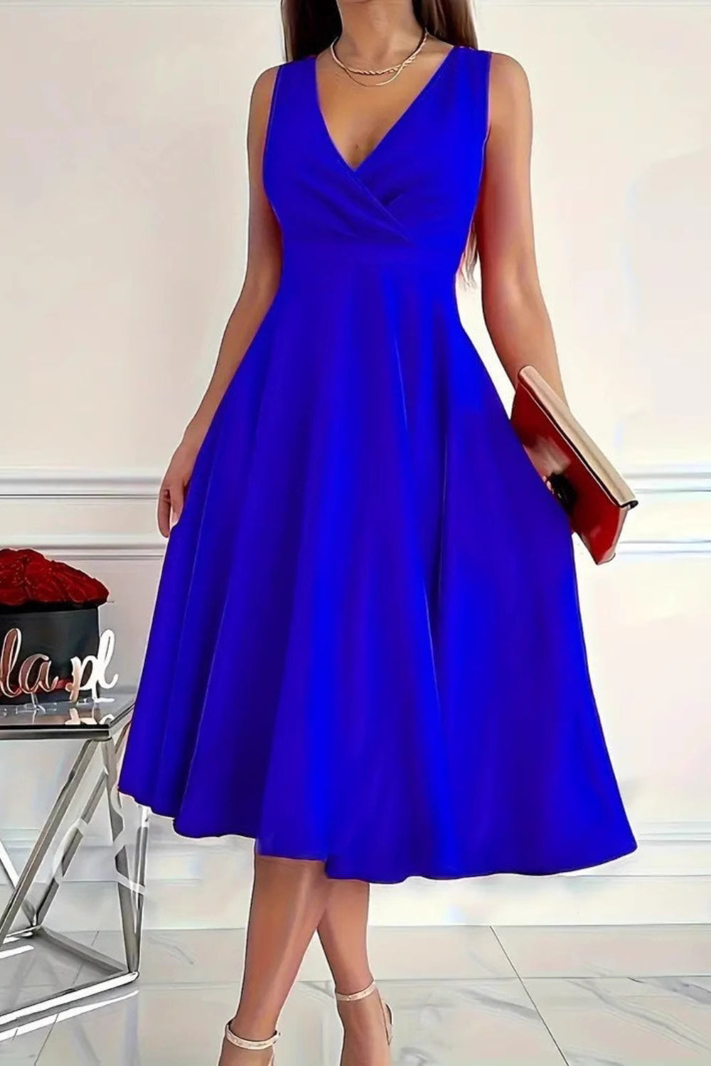 Royal Blue Sleeveless Midi Dress - MARIGOLD