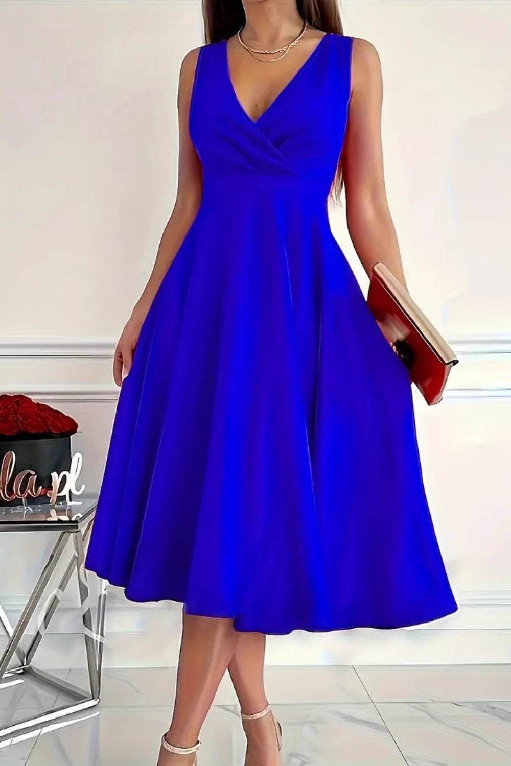 Royal Blue Sleeveless Midi Dress - MARIGOLD