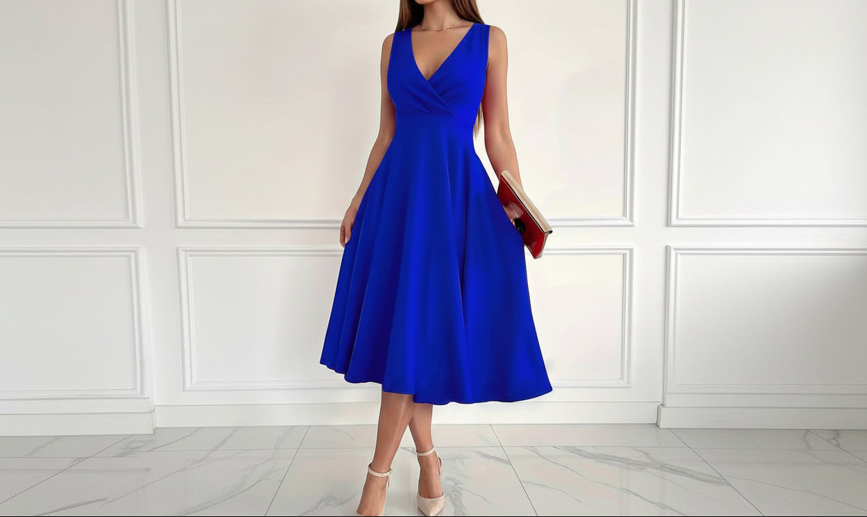 Royal Blue Sleeveless Midi Dress - MARIGOLD