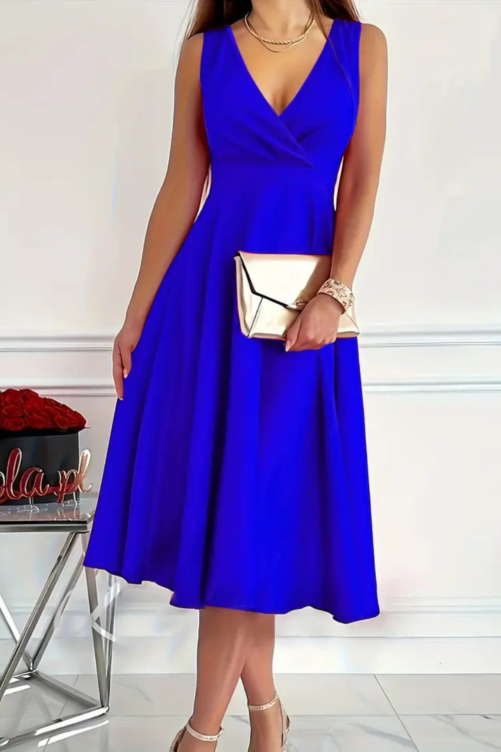 Royal Blue Sleeveless Midi Dress - MARIGOLD