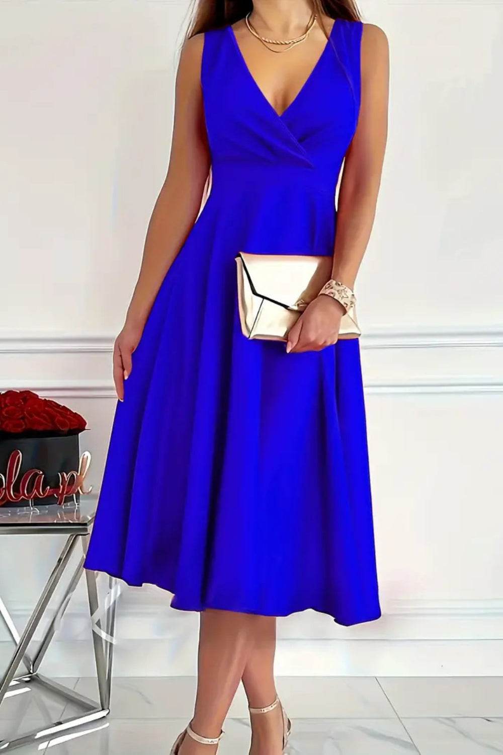 Royal Blue Sleeveless Midi Dress - MARIGOLD